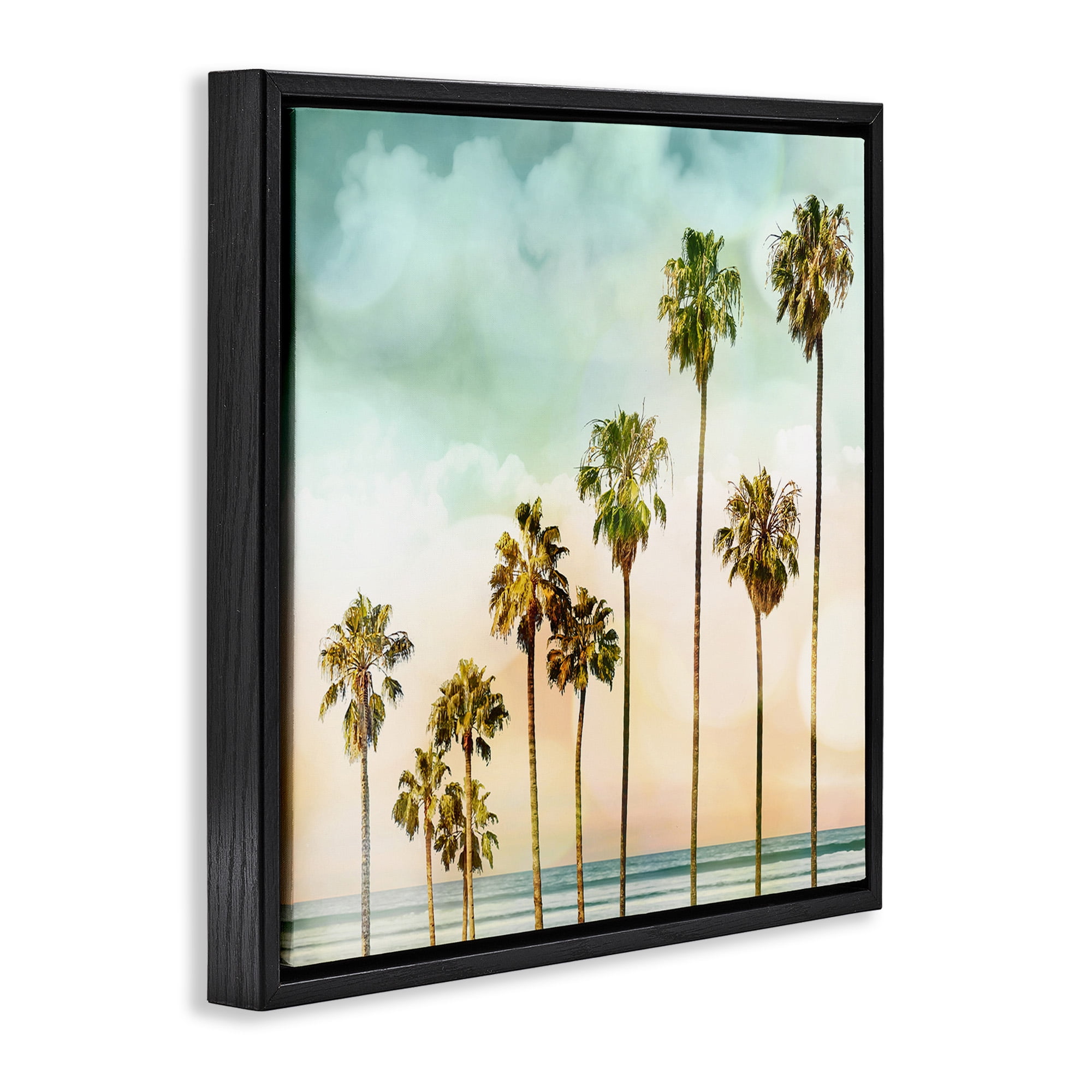 Stupell Industries Tropical Beach Palm Trees Nature Photography Black Floater Framed Canvas Art Print Wall Art, 25 x 25