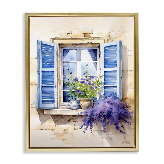 Stupell Industries Shabby Chic Cottage Windowsill Bouquet Gold Floating Frame Canvas Art, 17 x 21, by RB