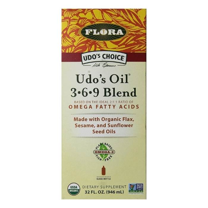 Flora UDO’s Oil Omega 3-6-9 Supplement | Organic | Plant Based | Vegan Fish Oil Alternative | Blend of Flaxseed, Coconut, Evening Primrose & More, 32 Fl Oz