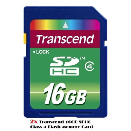 2x transcend 16gb sdhc class 4 flash memory card