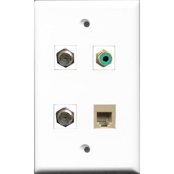 RiteAV 1 Port RCA Green 2 Port Coax Cable TV- F-Type and 1 Port Phone RJ11 RJ12 Beige Wall Plate