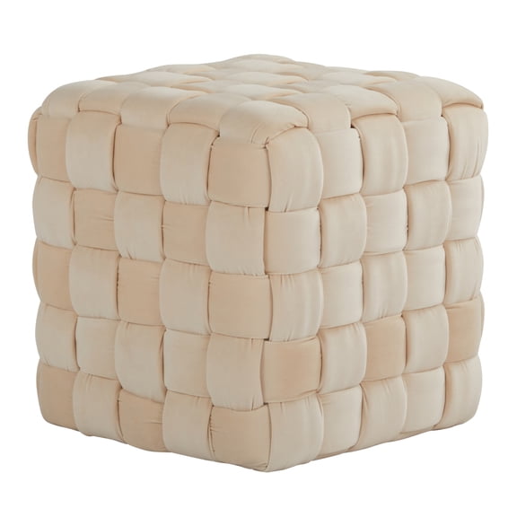 Square Braided 16" Cream Velvet Ottoman by
