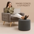 thumbnail image 3 of Pouf Ottoman Rond et Repose-Pieds, Poufs en Velours Côtelé Doux avec Rembourrage en Mousse, Pouf Repose-Pieds en Mousse Confortable avec Rangement, Poufs de Sol pour Salon, Gris, 3 of 5
