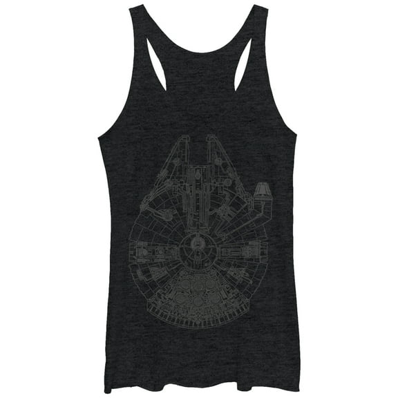 Women's Star Wars Millennium Falcon Outline  Racerback Tank Top Black Heather Large
