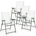 thumbnail image 1 of Costway 4pcs Patio Folding Portable Dining Chairs Metal Frame Armrests Garden White, 1 of 8