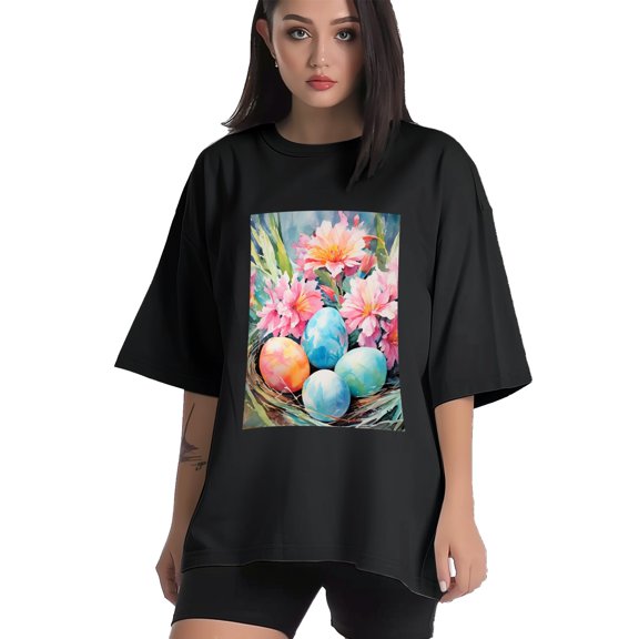 Plus Size Shirt for Women Black Tops for Women Short Sleeves Shirt for Women Watercolor Eggs T Shirt Crewneck Shirt for Women XS