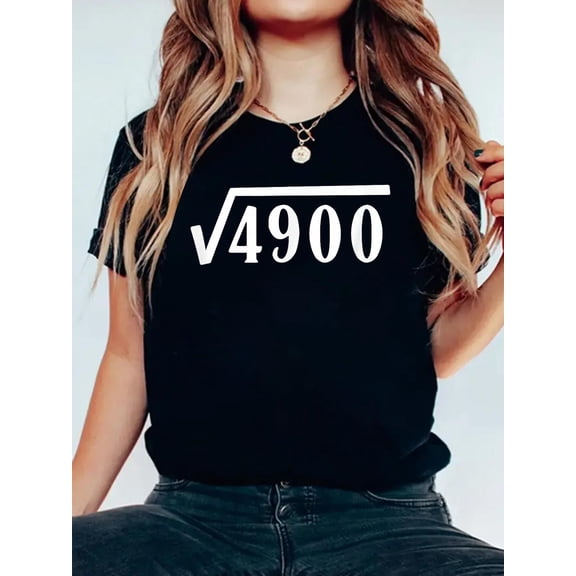 100% Cotton Square Root 70 Year Old Gift Funny Teacher 70th Birthday T-Shirt Women's Men's Graphic Tee Casual Tops