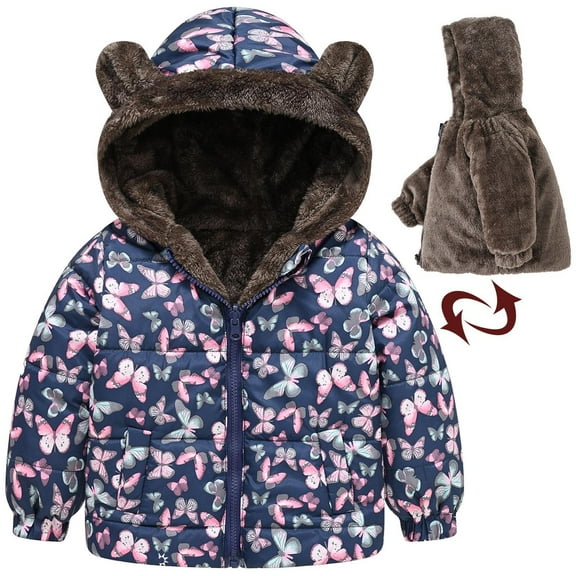 Tdoqot Toddler Girls Boys Fall Winter Clothes Zip up Jackets Long Sleeve with Hood Cute Warm Windproof Printed Chunky Coats Purple Size 12-18 Months