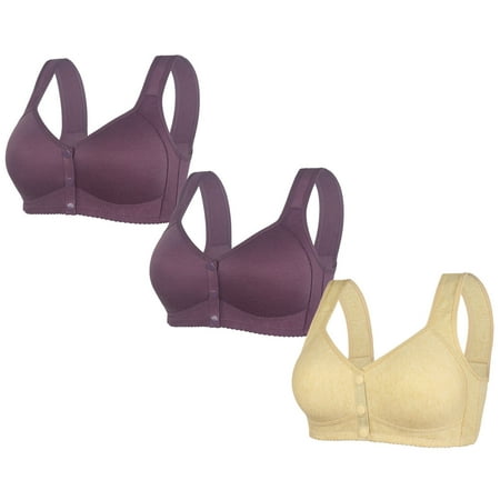 Ashirexll 3PC Bras for Women Pack Front Closure Plus Size Wireless Breathable Comfortable Soft Gathering Posture Support Bra Middle-Aged and Elderly Bra Beige D XL