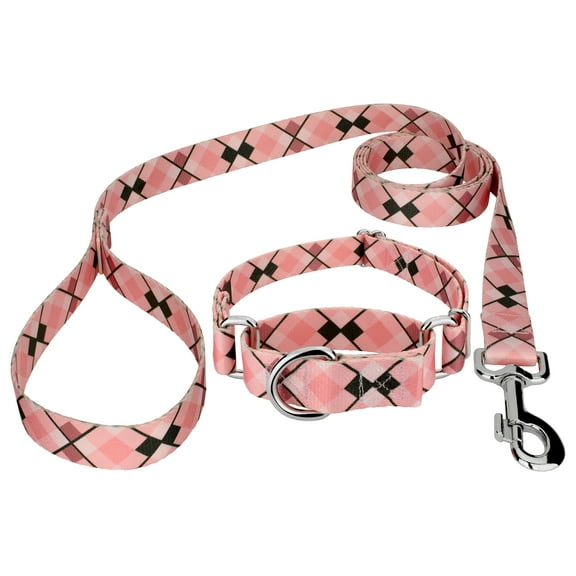 Country Brook Petz® Pink and Brown Argyle Martingale Dog Collar and Leash, 2XS
