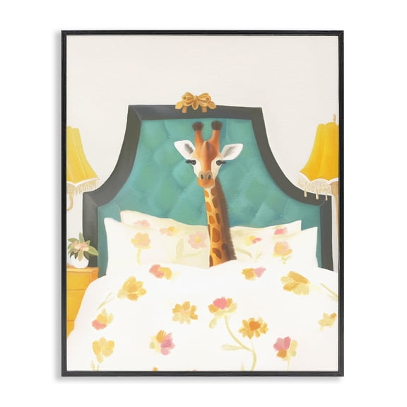 Good Morning Giraffe in Bed Black Framed Giclee Art, design by Leah Straatsma
