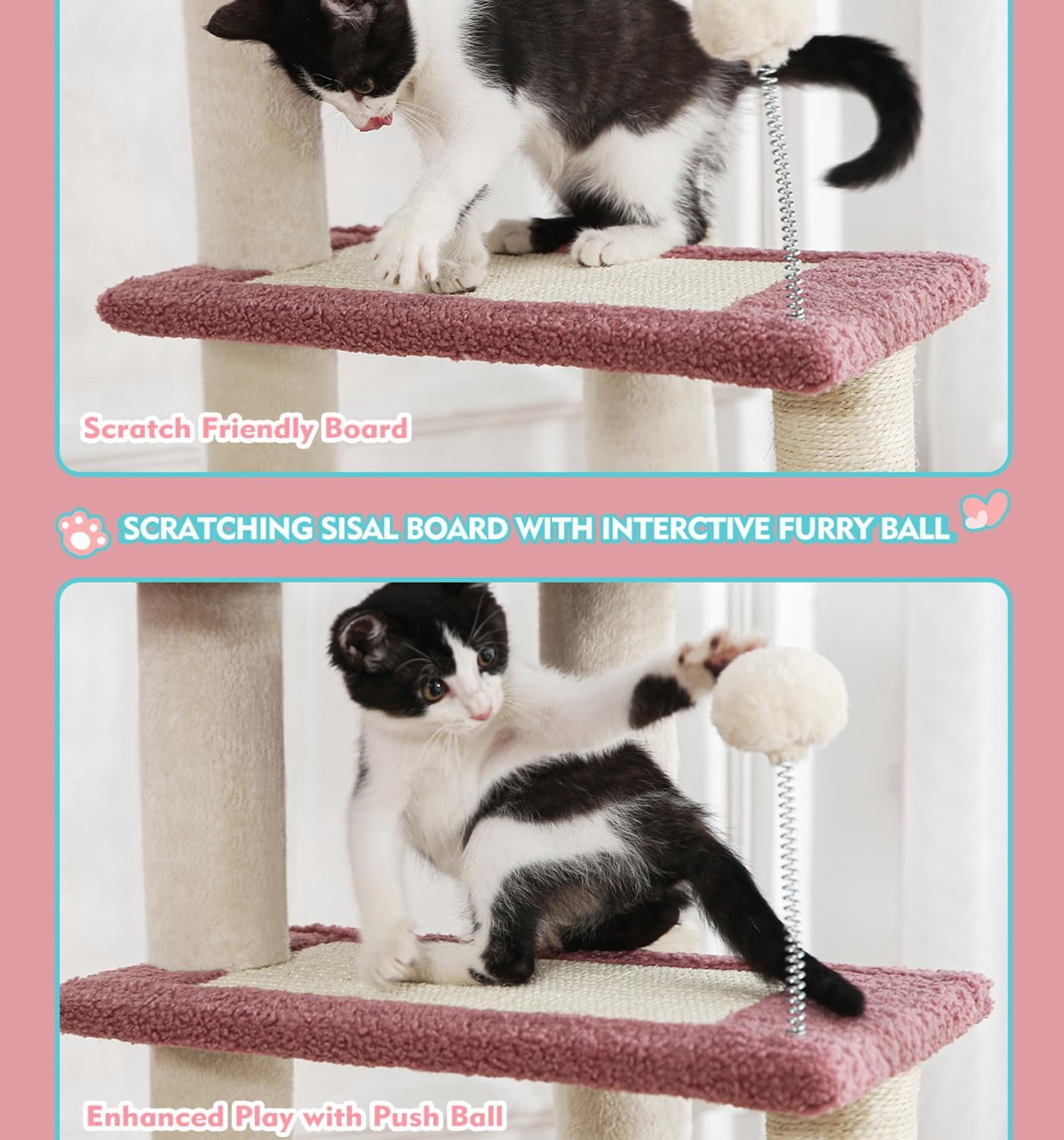 Made4Pets 29" High Multi-Level Climbing Furniture Carpet Cat Tree for Indoors Cats, Pink
