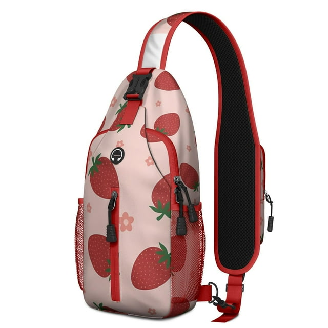 Sac à Bandoulière Motif Fraise Fraîche, Sac à Dos Bandoulière Imprimé Baies Rouges avec Motif Sucré Fruité et Fleurs d'Été