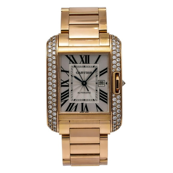 Pre-Owned Cartier Tank Anglaise WT100003 30MM Flinque Silver Dial With 1.74 CT Diamonds