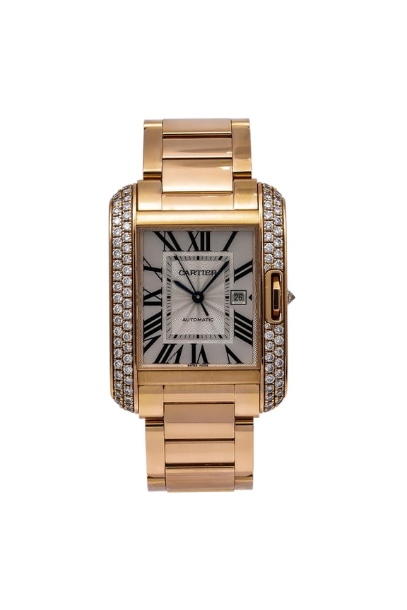 Pre-Owned Cartier Tank Anglaise WT100003 30MM Flinque Silver Dial With 1.74 CT Diamonds