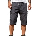 thumbnail image 4 of Betivan Men's Cargo Capri Pants Solid Color Drawstring Elastic Waist Pockets 3/4 Length Loose Fit Casual Summer Outdoor Sports Daily Trousers, 4 of 9