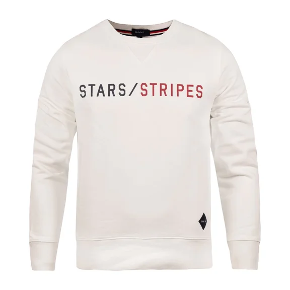 Gant Men's Stars/Stripes Crew Neck Sweatshirt, Eggshell, Medium
