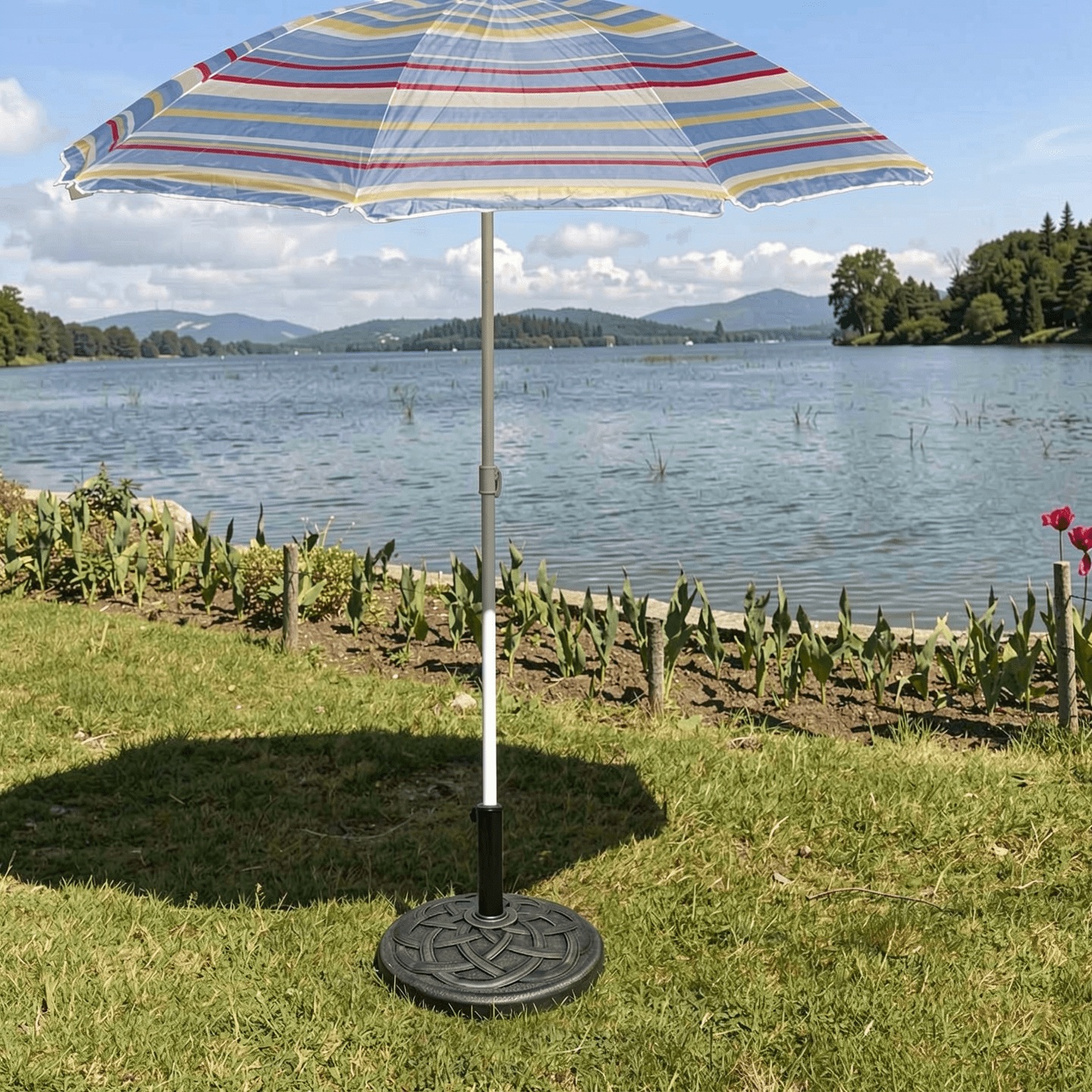 Biotree 22 Inch Heavy Duty Round Umbrella Base Stand Bronze - Heavy Duty Outdoor Patio Stand for Market and Offset Umbrellas