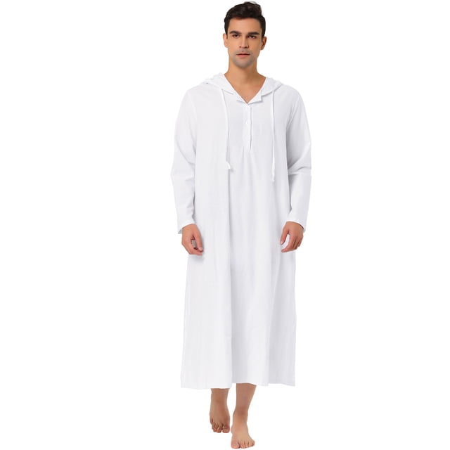 Camisón de hombre Camisón de dormir largo Camisón con capucha Pijama de camisón blanco XL