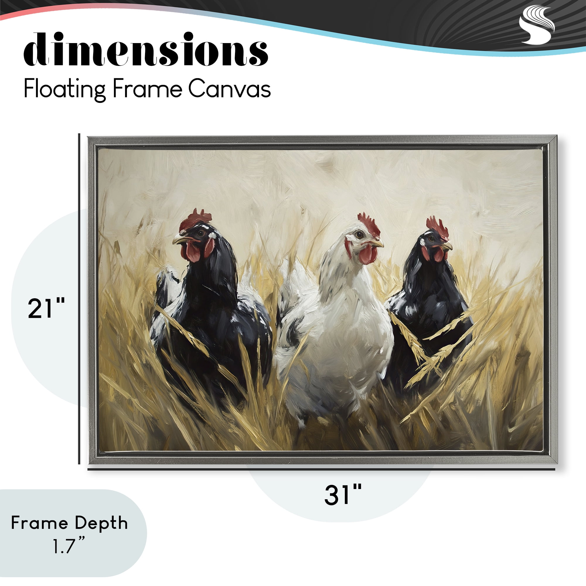 Stupell Industries Chickens In Wheat Field Gray Framed Floater Canvas Wall Art, design by Tina LeCour