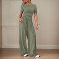 thumbnail image 2 of Pantalones anchos de mujer, traje de dos piezas: cintura elástica, cordón, diseño estampado, mezcla de lino ligero, conjunto de top y pantalón, tallas S-XXL., 2 of 6