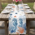 thumbnail image 4 of Blue Red Seahorse Coastal Table Runner 72 Inches, Summer Beach Coral Nautical Bed Runner Dresser Scarves Tabletop for Indoor Outdoor Parties/Ceremony/Banquet, 18" x 72", 4 of 9