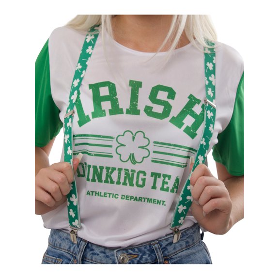 St. Patrick's Day Green Shamrock Suspenders Costume Accessory