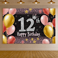 thumbnail image 6 of Sparkly 12th Birthday Backdrop Banner with Crown Balloons and Stars Party Supplies Photography Props Birthday Decoration Happy Birthday Decor Background for Photo Booth Party Decorations, 6 of 7