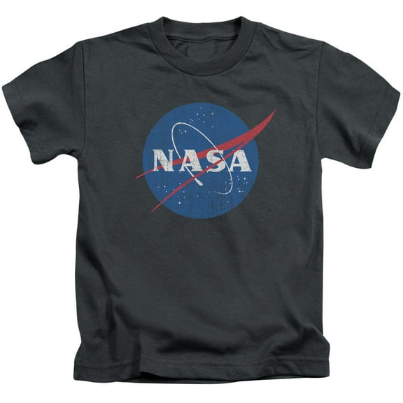 Trevco Sportswear NASA101-KT-3 Nasa Meatball Logo Distressed Youth Short Sleeve T-Shirt, Charcoal - Small