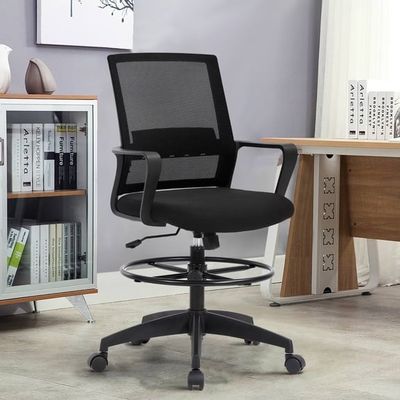 CL.HPAHKL Office Chair Ergonomic Computer Desk Chair Mid Back Swivel Lumbar Support PC Chair with Armrest, Black