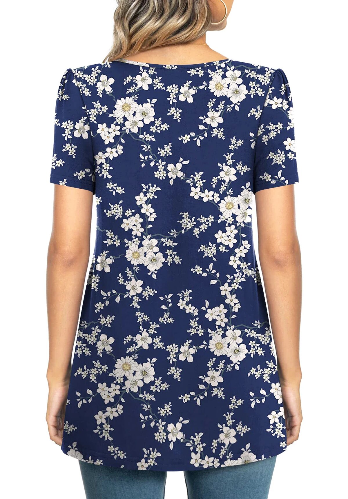 Fantaslook Women's Pleated Short Sleeve Floral Tunic Blouse photo 3