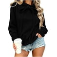 thumbnail image 2 of Qulqfy Hoodies for Women Fleece Black Winter Fall Soft Hooded Casual Ruffle Bow Pullover Long Sleeve Sweatshirt XL, 2 of 6