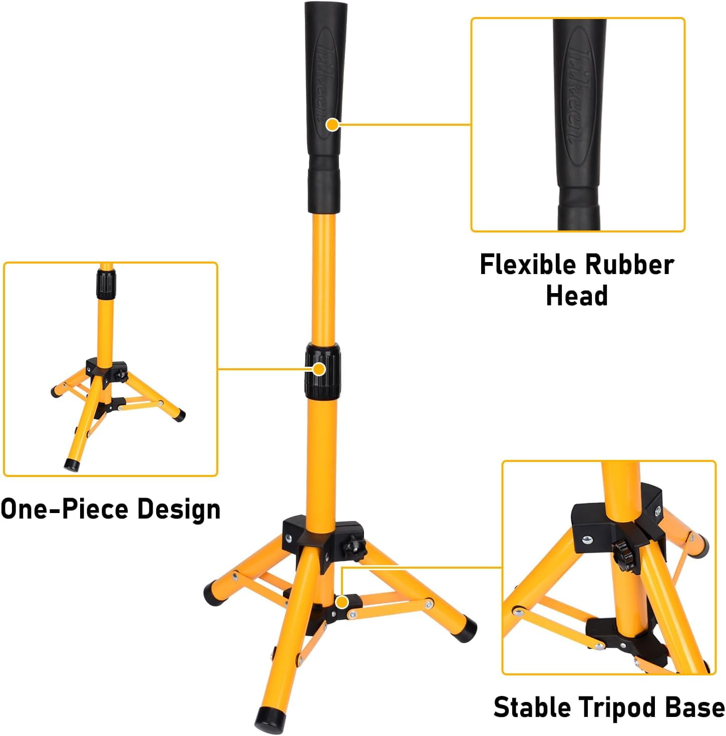 Adoreal Baseball Tee for Kids, Baseball Tee Baseball Batting Tee for Kids Softball & Baseball Practice Tee Easy Adjustable Height Portable Hitting Tee with Carry Bag（Yellow）