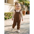 thumbnail image 4 of Cjfdfy Toddler Baby Girl Fall Outfits Ribbed Long Sleeve Tops and Print Long Sleeve Jumpsuit Two-piece Set Funny Adjustable Jeans Overalls Pants Set 1-5y, 4 of 9