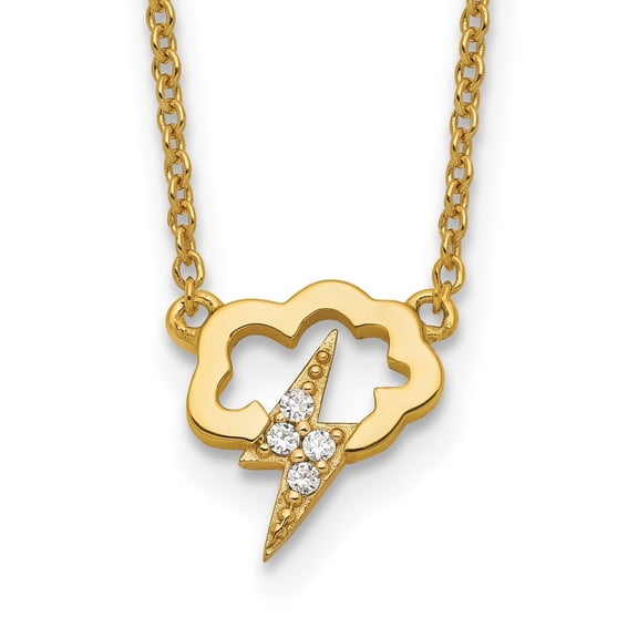 Diamond2Deal 925 Sterling Silver Gold-tone CZ Storm Cloud with 2" ext. Chain Pendant Necklace for Women 16"