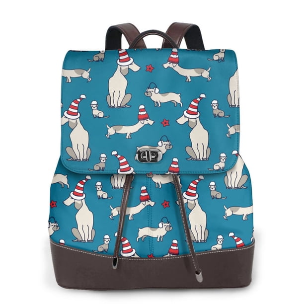 Balery Festive Dachshund Fun Mochila de Cuero para Mujeres, Gran Capacidad, Bolsa de Viaje Multifuncional, Mochila de Cuero y Bolsa de Hombro para Mujeres