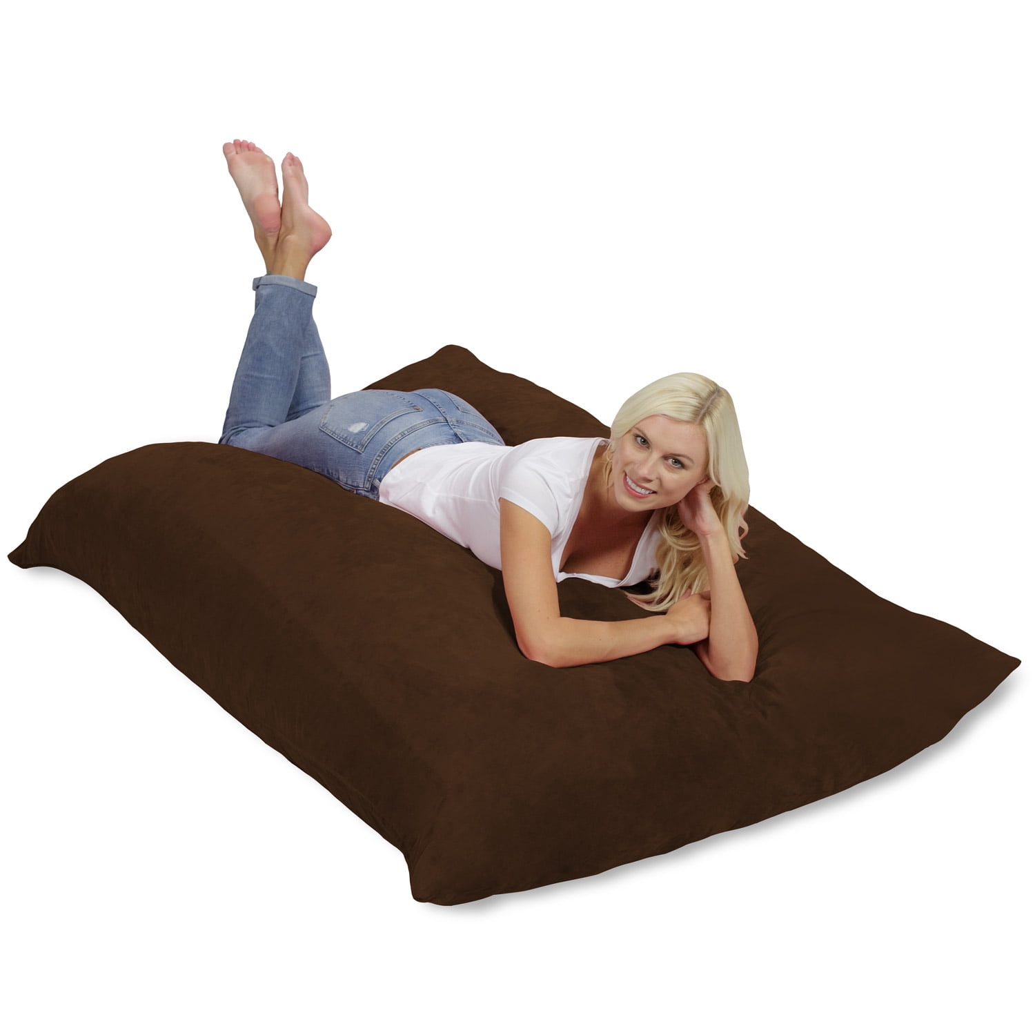 Chill Sack Bean Bag Pillow, Memory Foam Lounger with Microsuede Cover, Kids, Adults, 7.5 ft, Chocolate