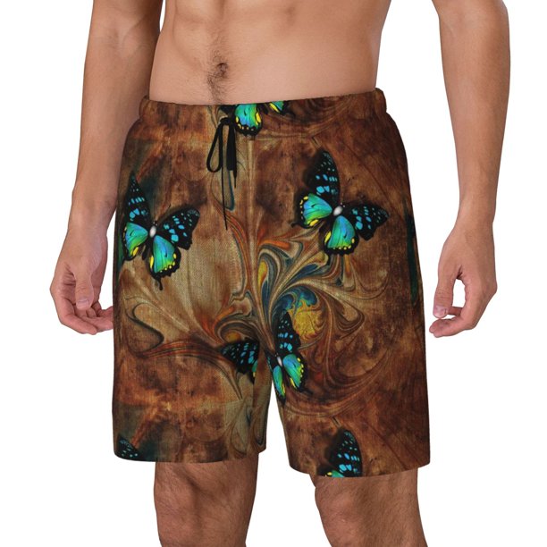 Fotbe Vintage Butterfly Green Traje de Baño para Hombre – Shorts de Natación de Secado Rápido con Forro y Bolsillos-XX-Large