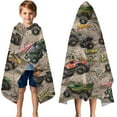 thumbnail image 3 of Brown Mud Monster Cartoon Trucks Pattern Hooded Bath Towel，50"x30" for Ages 3 To 12 Kids, Quick Dry Lightweight Soft Microfiber Hood Beach Towel Cover Up for Kids, 3 of 7
