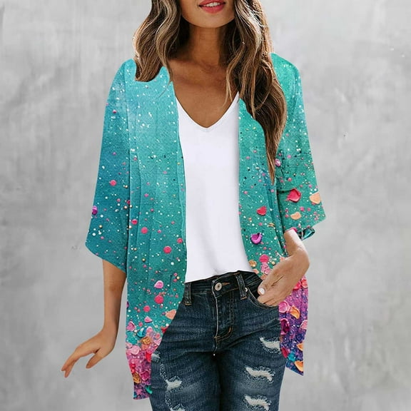 HaoXianJian Women's Lightweight Sheer Shrugs Cardigans Open Front Casual Long Sleeve Floral Print Sun Protection Spring Top Sweaters Short Shawl Top Summer Jackets S-XXL
