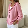thumbnail image 7 of Bxsruta Womens Cardigan Sweaters Ruffle Trim V Neck Button Down Long Sleeve Casual Knit Outerwear, 7 of 7