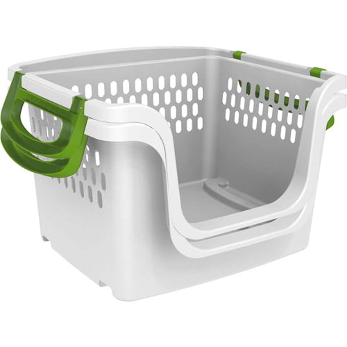 Mainstays 2pk Large Stacking Storage Basket, Green