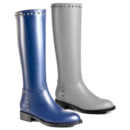

Ferwind Women s Tall Boots Low Heels Studded Trim Female Adult Black 7