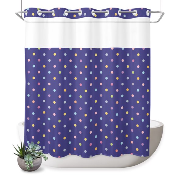 No Hook Shower Curtain, Color Polka Dot Shower Curtains for Bathroom with See Through Top Window, Modern Simple Geometric Blue Waterproof & Washable Bath Curtain 66"x72"