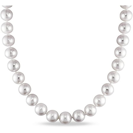 Miabella 10.5-11mm White Round Cultured Freshwater Pearl 14kt Yellow Gold Strand Necklace, 18