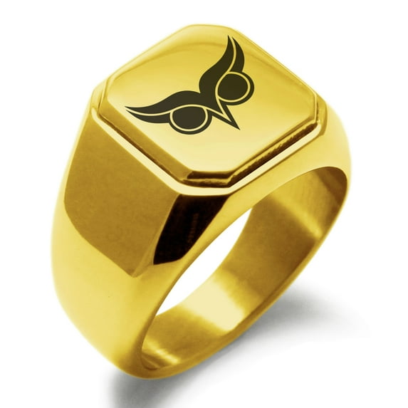 Stainless Steel Athena Greek Goddess of Wisdom Engraved Square Flat Top Biker Style Polished Signet Ring