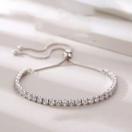 4.00Ct Round Cubic Zirconia Tennis Bolo Bracelet, 14k White Gold Plated Sterling Silver, Adjustable Women's Jewelry Gift
