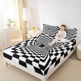 thumbnail image 4 of Homewish Classic Geometric Plaid Bed Sheets,Modern Aesthetic Art King Sheets,White Black Checkered Sheet Set For Boys Kids,Super Cozy Room Decor,4pcs, 4 of 7