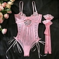 thumbnail image 3 of Ausing Lingerie for Women Teddy Bodysuit Lace Babydoll with Stocking One-Piece See Through Strappy Sexy Boudoir Outfit Pink L, 3 of 6