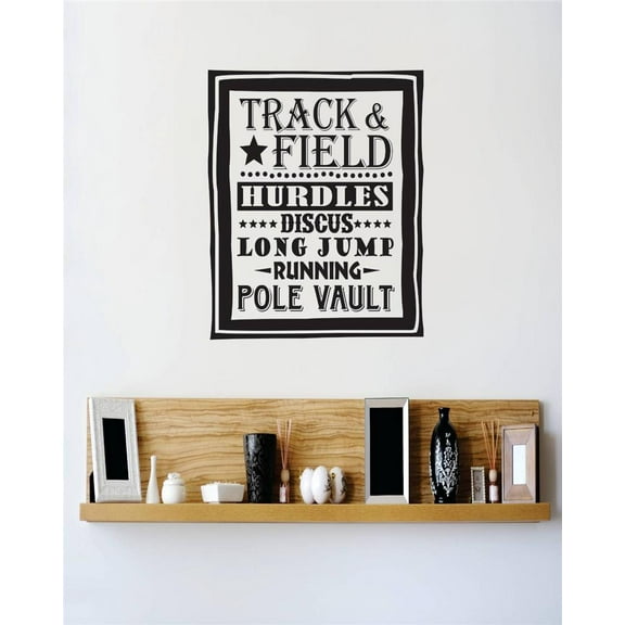 Vinyl Wall Quote Decals for Home - TrackField Hurdles Discus Long Jump Running Stylish Wall Sticker for Easy Home Decoration - Size: 12 In x 18 In